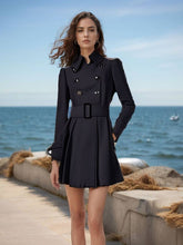 Aurohaya Elegant Woolen Coat with Double Breasted Button, Belt, and Ruffled Hem for Women Casual & Chic Fall/Winter Outerwear